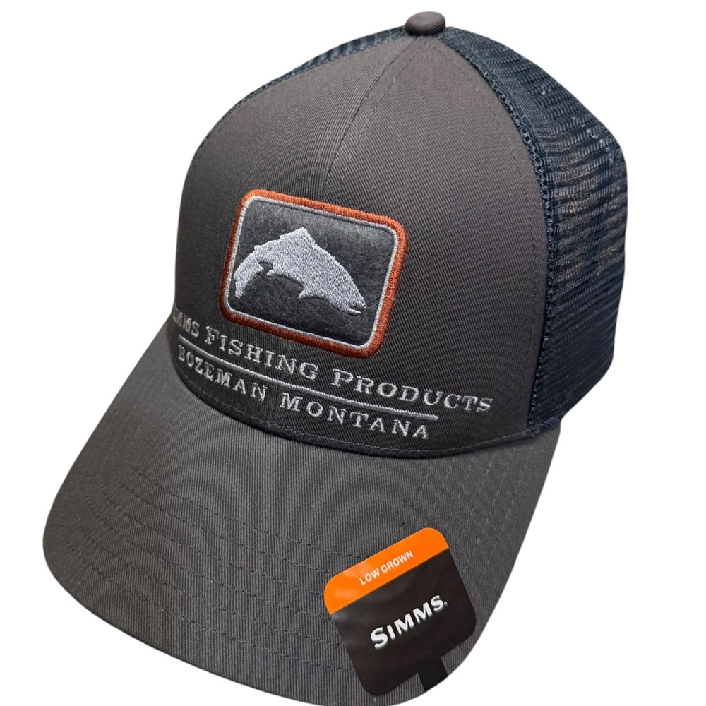 SIMMS Fishing Cap Men OSFM Carbon New Trout Icon Trucker Mesh Snapback Hat